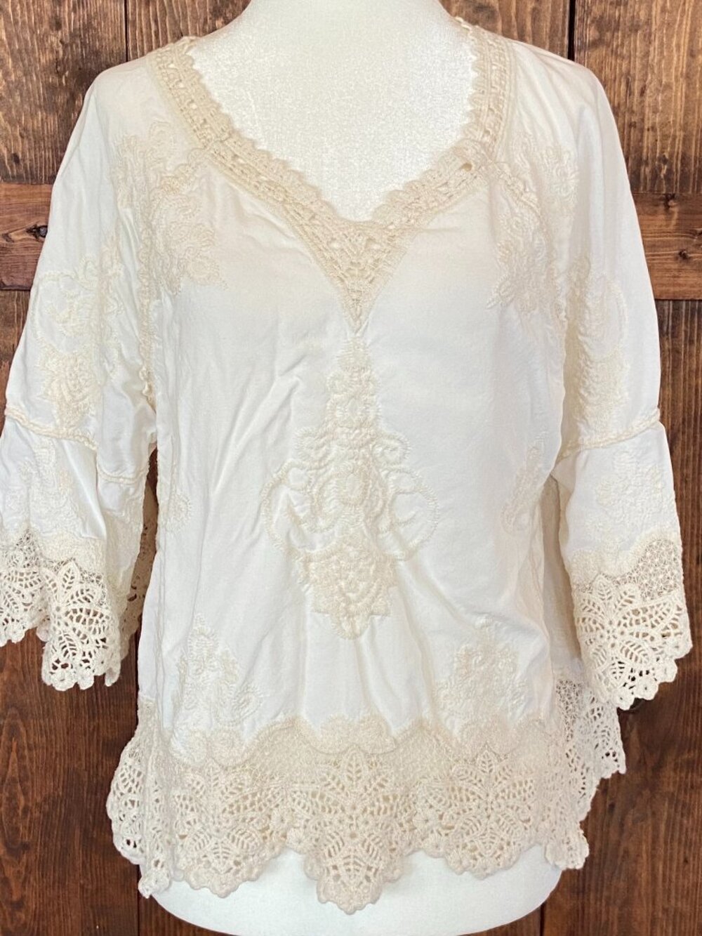 Democracy Womens Boho Cream Lace Blouse Top Sz S